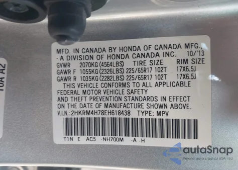 2014 Honda Cr-V Ex-L z USA, uszkodzony, nr VIN 2HKRM4H78EH618438